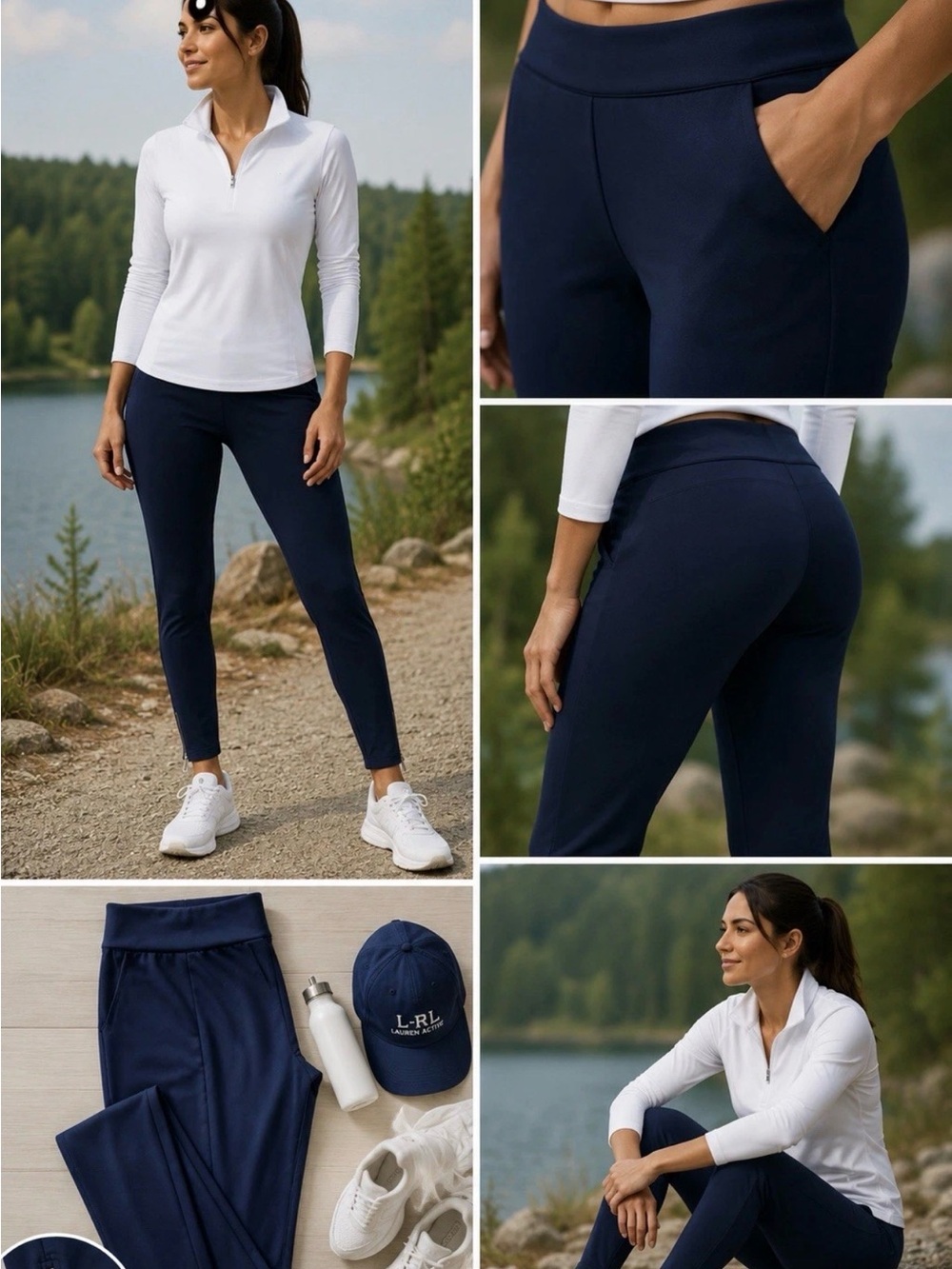 L-RL Lauren Active Women’s Navy Blue Leggings Zip Ankles S Athletic Outdoors